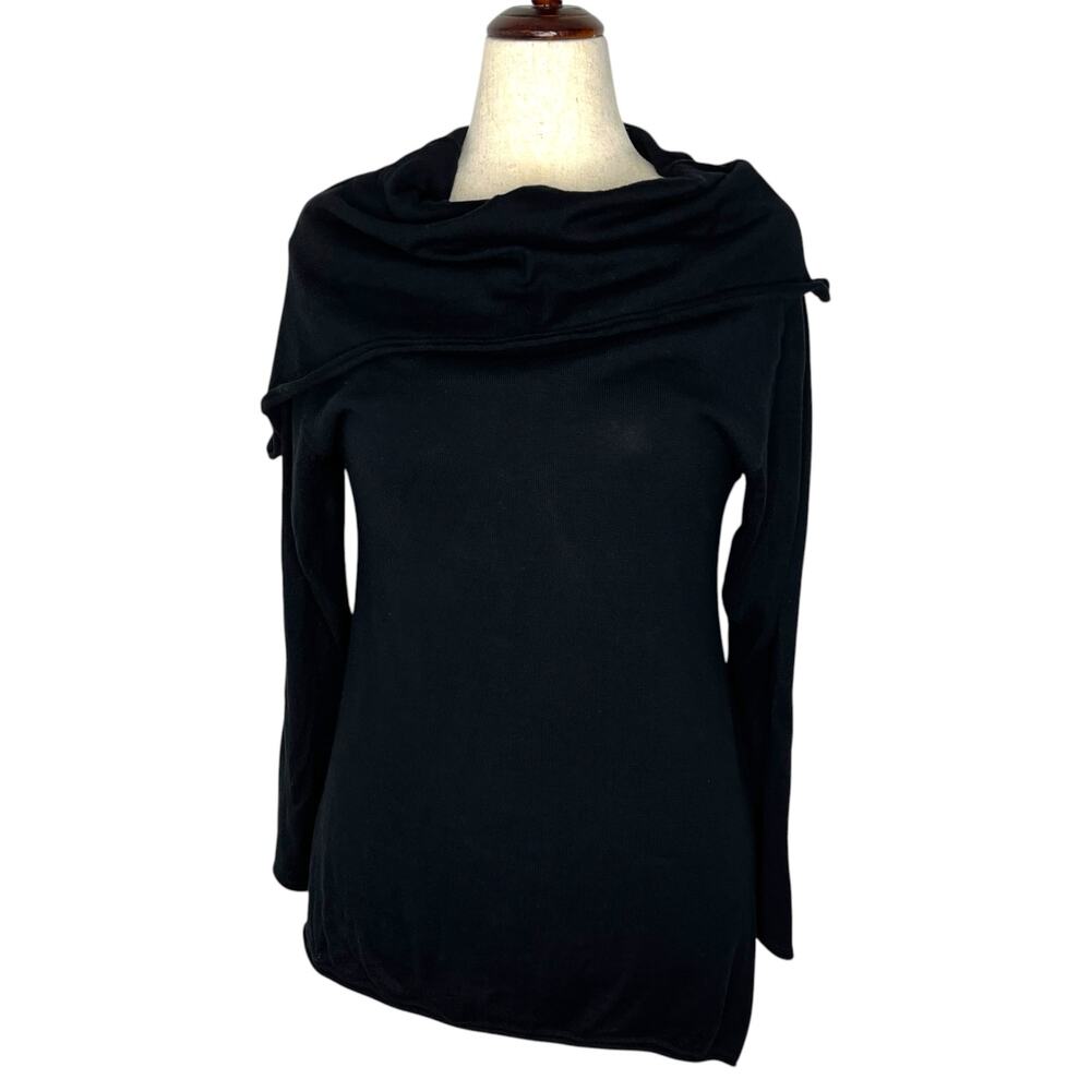 Planet Womens Top OS Black Draped Asymmetric Pima Cotton Long Sleeve Lagenlook